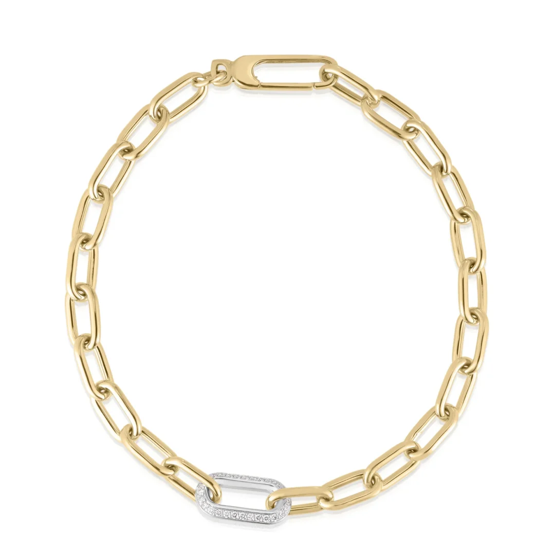 DESIGNER GOLD SINGLE DIAMOND PAPERCLIP LINK CHAIN BRACELET