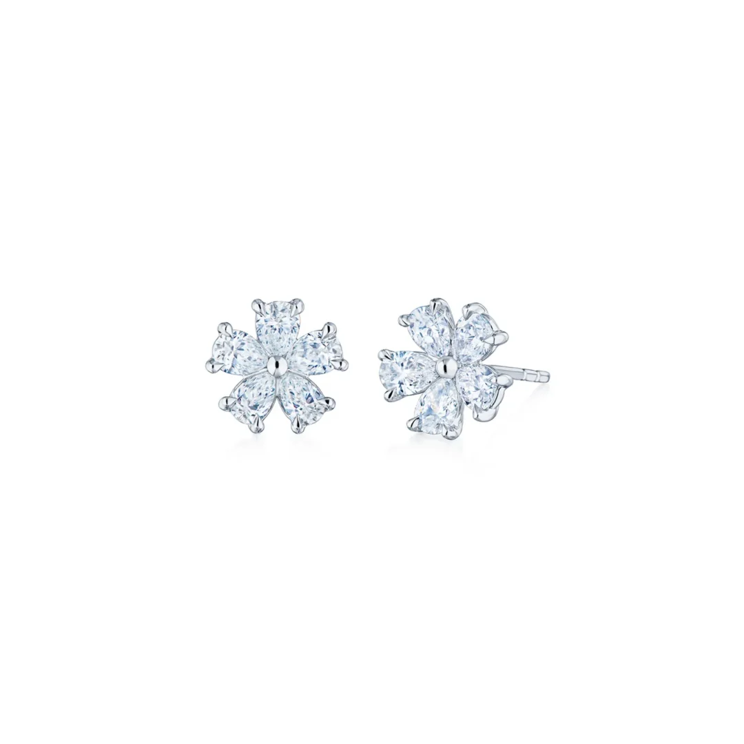 Cluster Floral Stud Earrings with Pear Shape Diamonds
