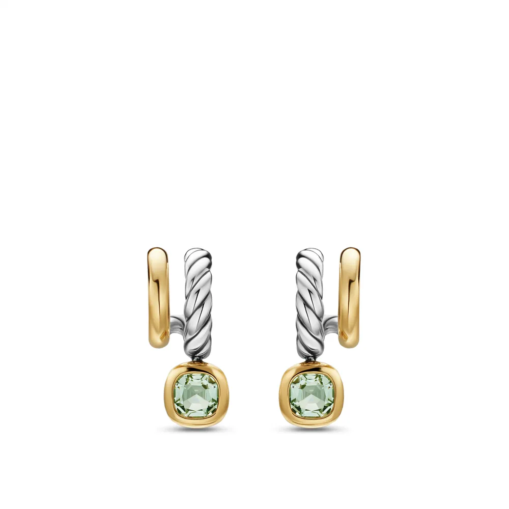 DY Mercer® Color Two Row Drop Earrings in Sterling Silver with 18K Yellow Gold and Prasiolite, 19.5mm