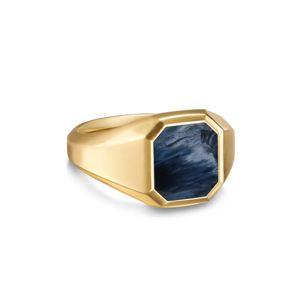 Streamline® Signet Ring in 18K Yellow Gold with Pietersite, 14mm