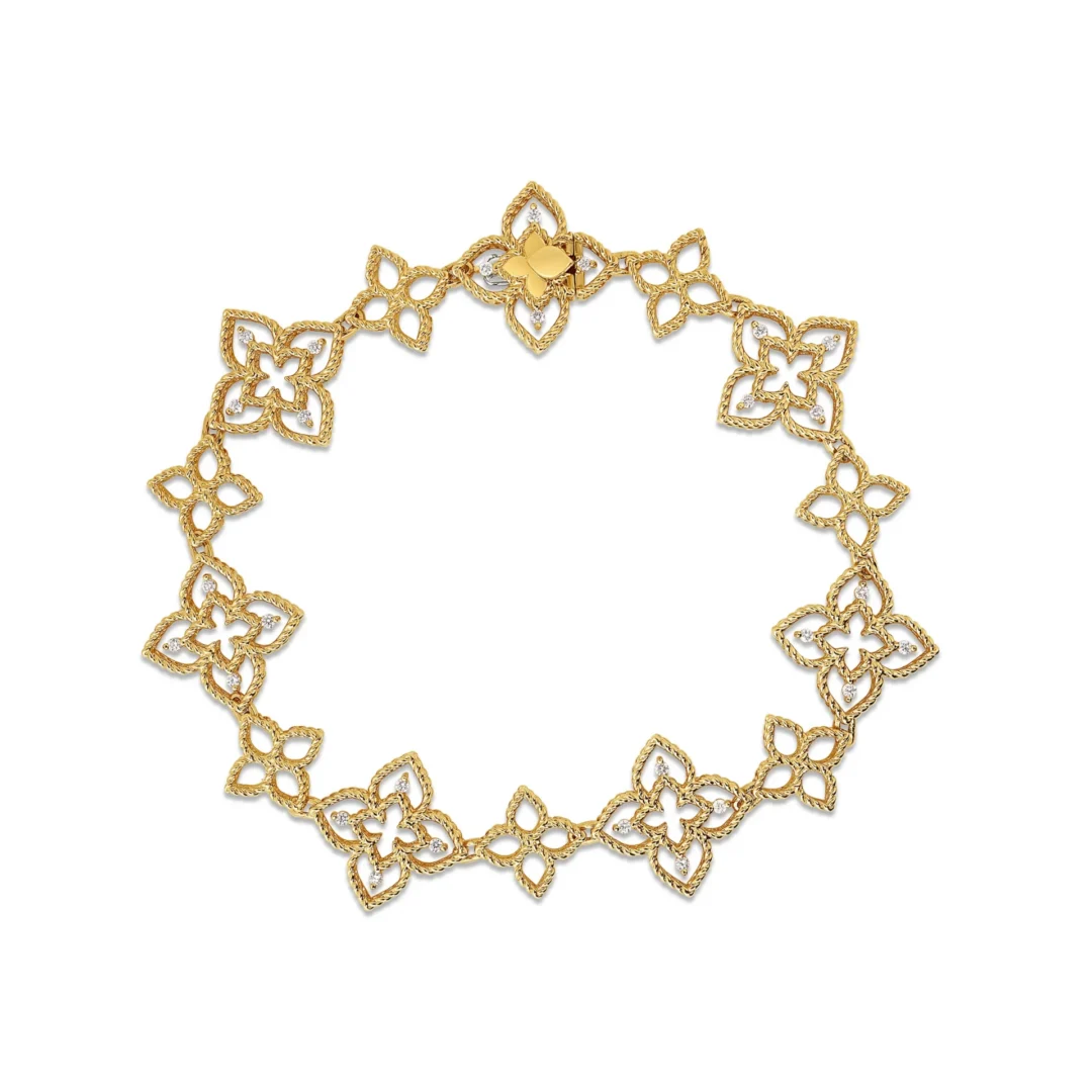 PRINCESS FLOWER ALTERNATING OPEN FRAME FLOWER DIAMOND BRACELET