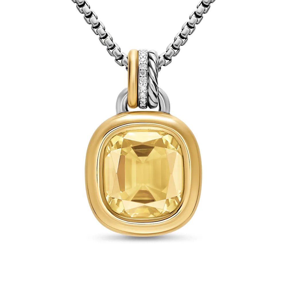 DY Mercer® Color Amulet in Sterling Silver with 18K Yellow Gold, Champagne Citrine and Diamonds, 13mm