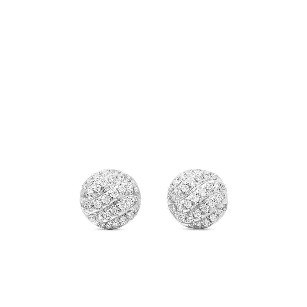 Sculpted Cable Stud Earrings in Sterling Silver with Diamonds, 8mm