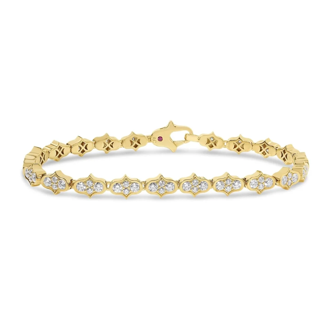 18K YELLOW GOLD COBRA PAVE DIAMOND SINGLE ROW BRACELET