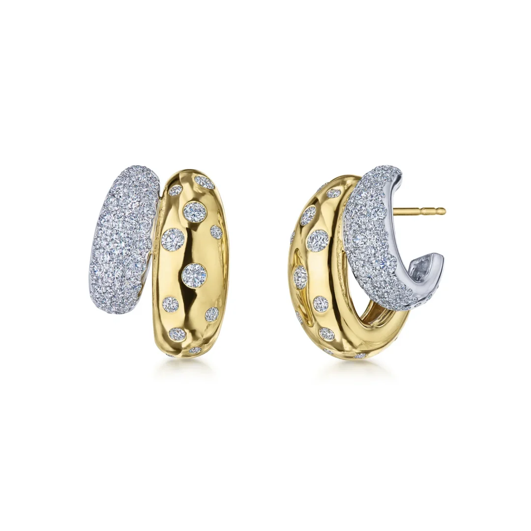 Cobblestone Double Huggie Earrings with Diamonds