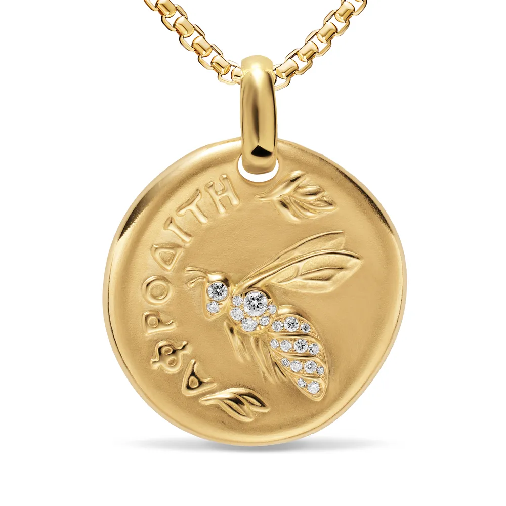 Aphrodite Medallion Amulet in 18K Yellow Gold with Diamonds, 28.3mm
