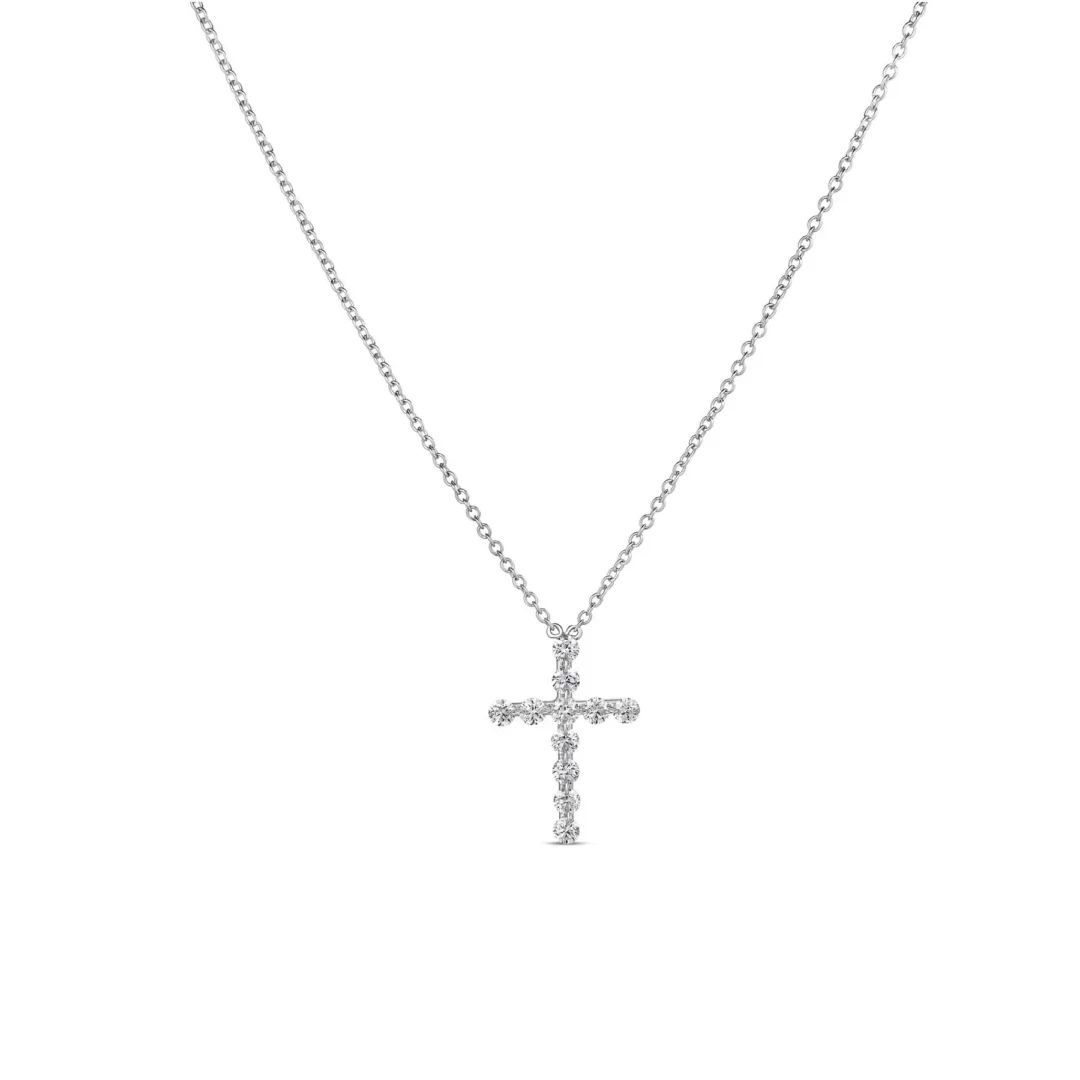 CLASSIC DIAMOND SMALL PRONG SET CROSS NECKLACE